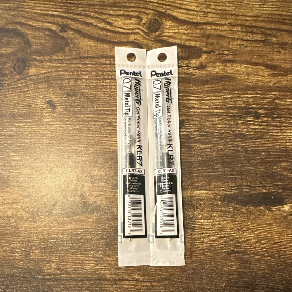Pentel HyperG Gel Roller Pen Refills Black 0.7mm Metal Tip KLR7-AX 2 Pack